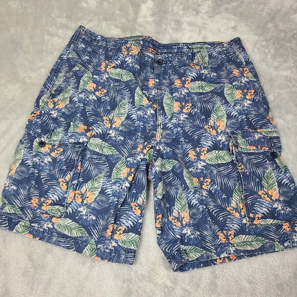 IZOD Saltwater‎ Floral Cargo Shorts Hawaiian Boho Hippie Cotton Men's 36 - Picture 1 of 10